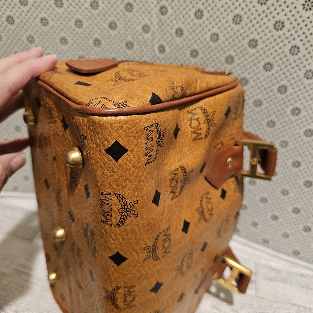MCM Women's Tan Leather Boston Satchel - Picture 16 of 16